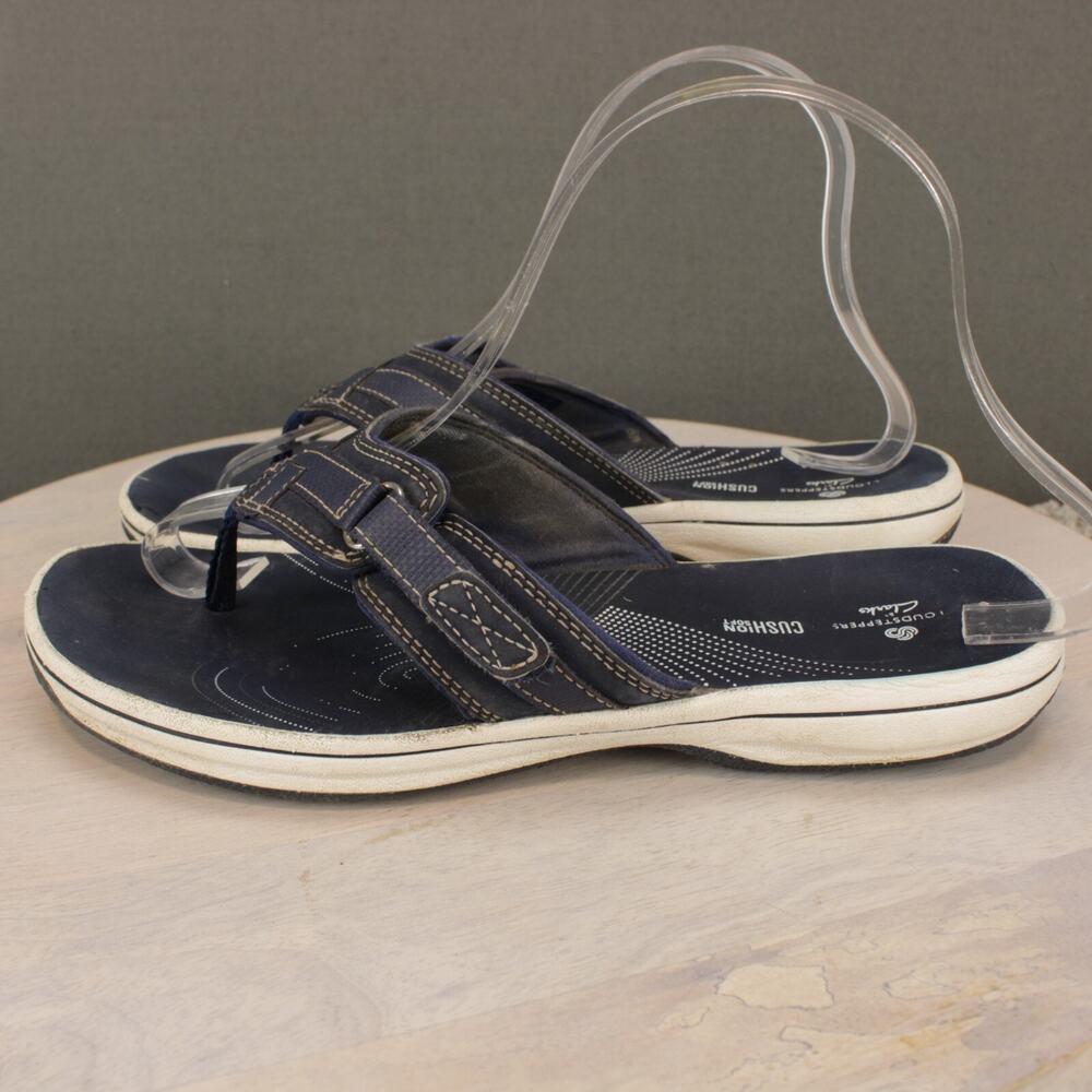 Clarks Comfort Sandals Womens 7 Navy Blue Leather Adjustable - Picture 5 of 9